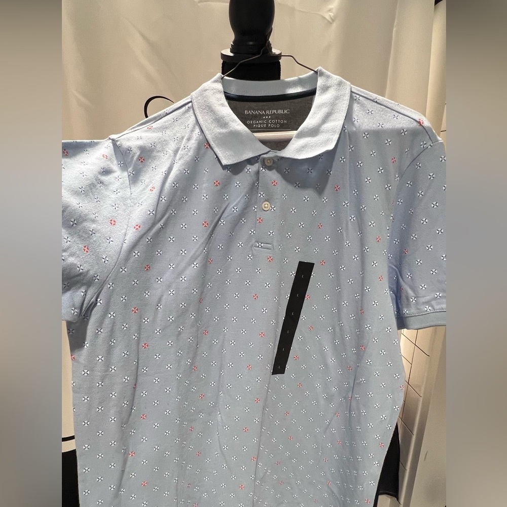 Banana Republic Sky Blue Polo with Pattern Organic Cotton Pique
